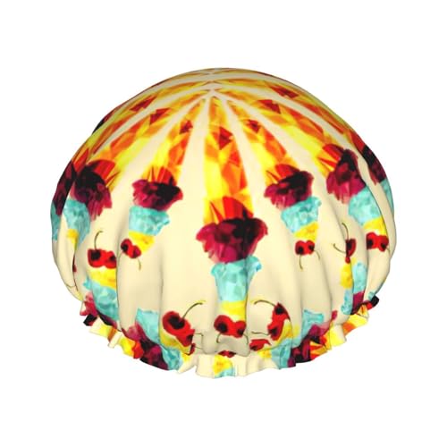 Ice Cream Polygon Print Soft Shower Cap for Women, Reusable Environmental Protection Hair Bath Caps von Peiyeety