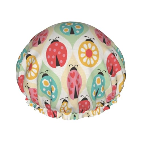 Ladybugs Cartoon Pattern Print Shower Cap for Women Waterproof - Reusable | Hair Cap for Bathing | Double Layer Hat Ladybugs Cartoon Pattern Print Shower Cap for Women Waterproof - Reusable | Hair Cap for Bathing | Double Layer Hat von Peiyeety