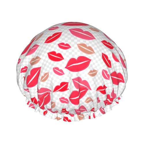 Lips Women Luxury Shower Cap, Double ProtectionElastic, Reusable Adjustable Shower Bonnet von Peiyeety