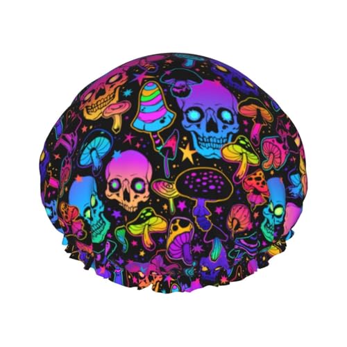 Magic Psychedelic Mushrooms Skull Shower Cap For Women Men Reusable Waterproof Bathing Shower Hat For Girls von Peiyeety