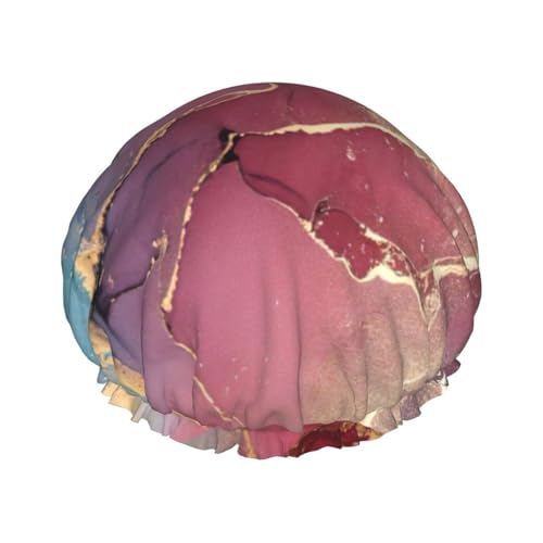 Marble Texture Print Shower CapSoft,Reusable, Double WaterproofBath Hat Women,Breathable, von Peiyeety