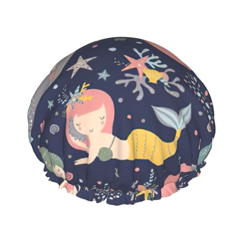 Mermaid in the Ocean Print Soft Shower Cap for Women, Reusable Environmental Protection Hair Bath Caps von Peiyeety