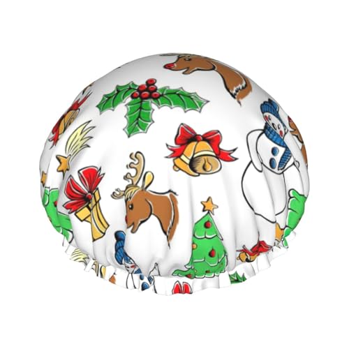 Merry Christmas Happy (2) Print Shower Cap for Women Waterproof - Reusable | Hair Cap for Bathing | Double Layer Hat von Peiyeety