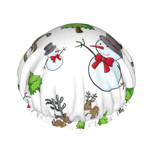 Merry Christmas Happy Print Soft Shower Cap for Women, Reusable Environmental Protection Hair Bath Caps von Peiyeety