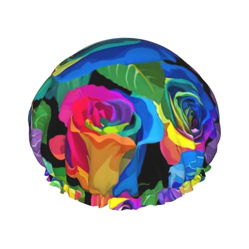 Multicolored Roses Print Shower CapSoft,Reusable, Double WaterproofBath Hat Women,Breathable, von Peiyeety