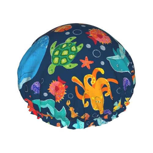 Ocean Whale Fish Octopus Women Luxury Shower Cap, Double ProtectionElastic, Reusable Adjustable Shower Bonnet von Peiyeety