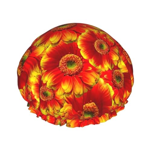 Orange Sunflower Print Soft Shower Cap for Women, Reusable Environmental Protection Hair Bath Caps von Peiyeety