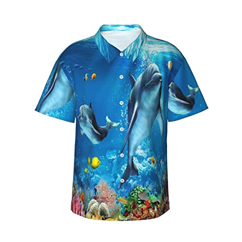 Peiyeety Hawaii-Hemden für Herren, Ozean-Meer-Tier-Delfin-Oberteile, Tropische Kurzarm von Peiyeety
