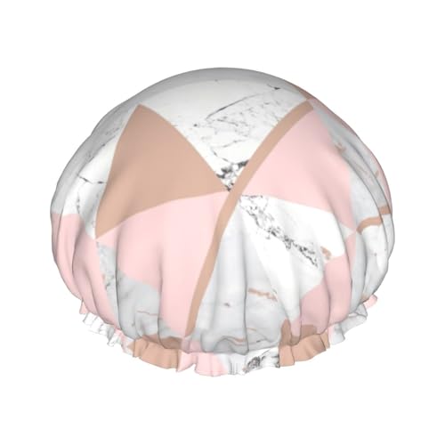 Pink And Gold Marble Women Luxury Shower Cap, Double ProtectionElastic, Reusable Adjustable Shower Bonnet von Peiyeety