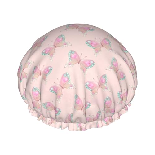 Pink Butterflies Shower Cap For Women Men Reusable Waterproof Bathing Shower Hat For Girls von Peiyeety