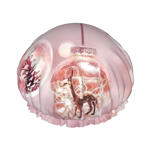 Pink Christmas Ball Print Shower CapSoft,Reusable, Double WaterproofBath Hat Women,Breathable, von Peiyeety