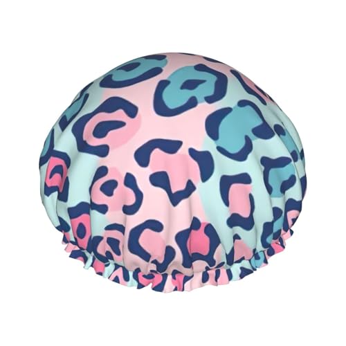 Pink Lepard Print Soft Shower Cap for Women, Reusable Environmental Protection Hair Bath Caps von Peiyeety