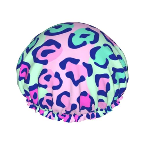 Pink Lepard Women Luxury Shower Cap, Double ProtectionElastic, Reusable Adjustable Shower Bonnet von Peiyeety