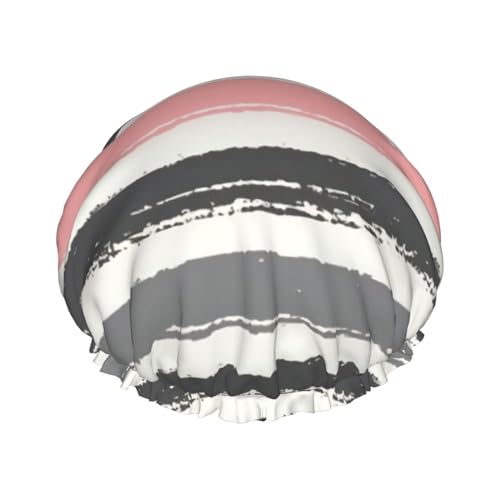 Pink Light and Dark Gray Stripes Print Shower CapSoft,Reusable, Double WaterproofBath Hat Women,Breathable, von Peiyeety