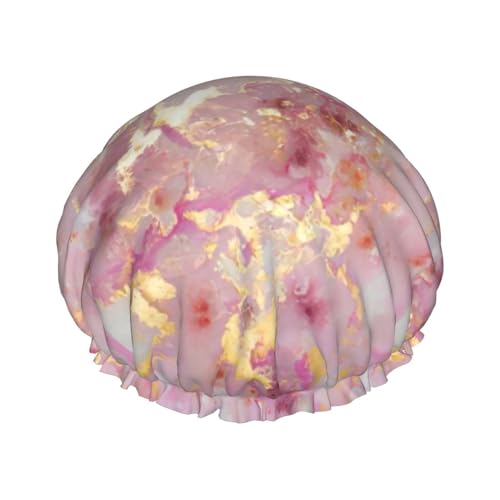Pink Marble Texture Women Luxury Shower Cap, Double ProtectionElastic, Reusable Adjustable Shower Bonnet von Peiyeety