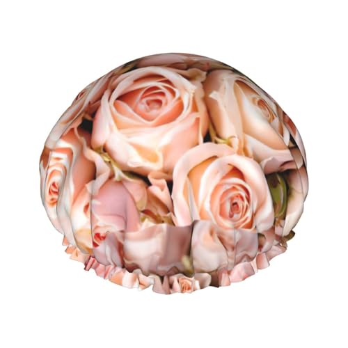 Pink Roses Women Luxury Shower Cap, Double ProtectionElastic, Reusable Adjustable Shower Bonnet von Peiyeety