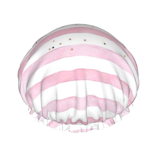 Pink Stripe Backdrop Print Shower CapSoft,Reusable, Double WaterproofBath Hat Women,Breathable, von Peiyeety