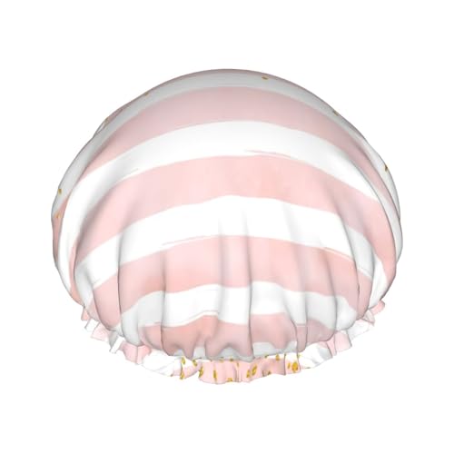 Pink Stripe Women Luxury Shower Cap, Double ProtectionElastic, Reusable Adjustable Shower Bonnet von Peiyeety