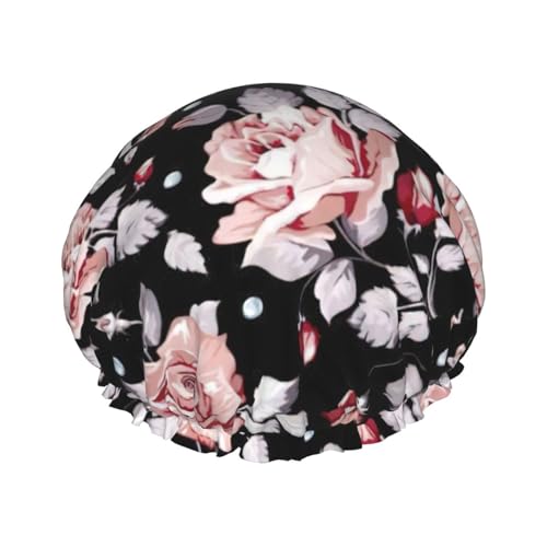 Pink flower Print Shower CapSoft,Reusable, Double WaterproofBath Hat Women,Breathable, von Peiyeety