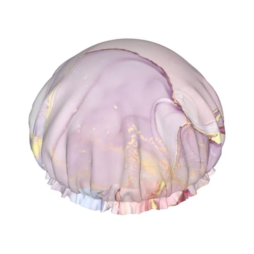 Purple And Gold Marble Women Luxury Shower Cap, Double ProtectionElastic, Reusable Adjustable Shower Bonnet von Peiyeety