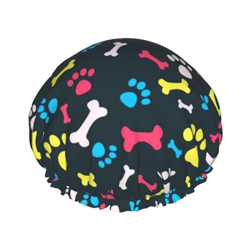 Rainbow Dog Cat Paw Women Luxury Shower Cap, Double ProtectionElastic, Reusable Adjustable Shower Bonnet von Peiyeety