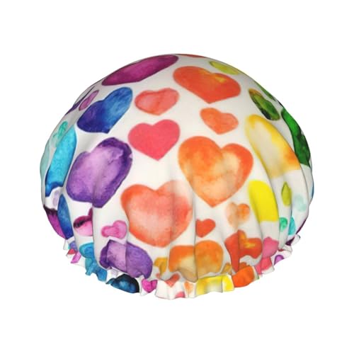 Rainbow Hearts Print Shower CapSoft,Reusable, Double WaterproofBath Hat Women,Breathable, von Peiyeety