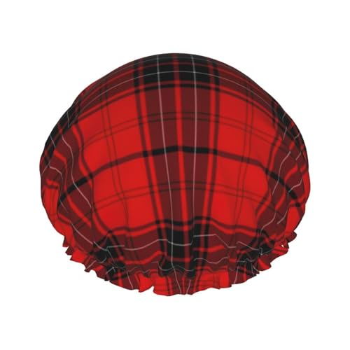 Red And Black Plaid Women Luxury Shower Cap, Double ProtectionElastic, Reusable Adjustable Shower Bonnet von Peiyeety