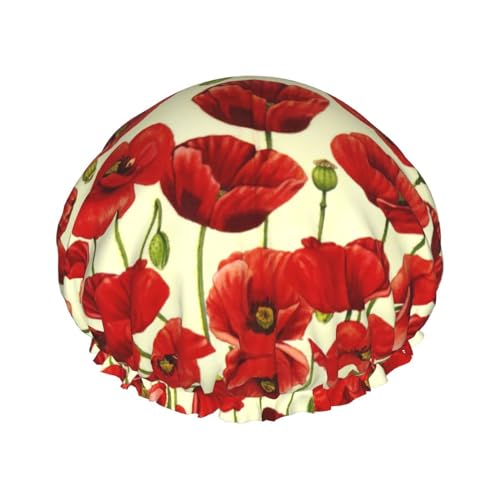 Red Flower. Women Luxury Shower Cap, Double ProtectionElastic, Reusable Adjustable Shower Bonnet von Peiyeety