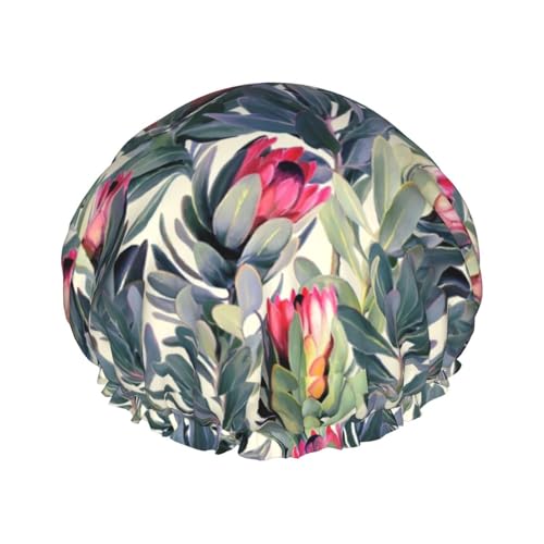 Red Flowers Women Luxury Shower Cap, Double ProtectionElastic, Reusable Adjustable Shower Bonnet von Peiyeety