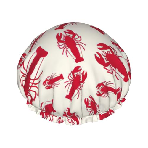 Red Lobster Print Soft Shower Cap for Women, Reusable Environmental Protection Hair Bath Caps von Peiyeety