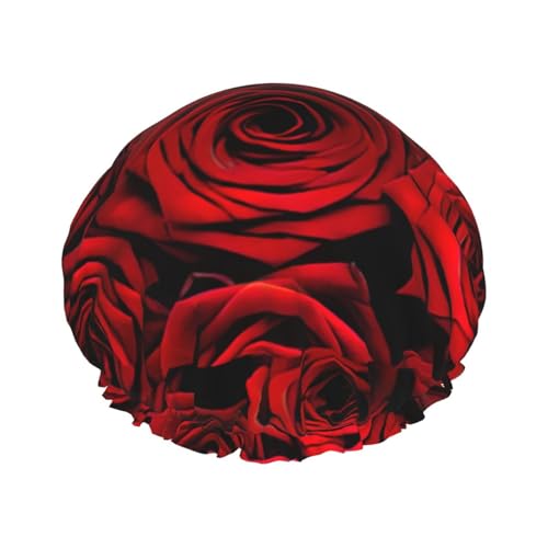 Red Rose Flower Women Luxury Shower Cap, Double ProtectionElastic, Reusable Adjustable Shower Bonnet von Peiyeety