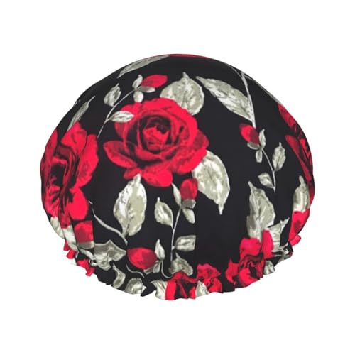 Red Rose Garden Women Luxury Shower Cap, Double ProtectionElastic, Reusable Adjustable Shower Bonnet von Peiyeety