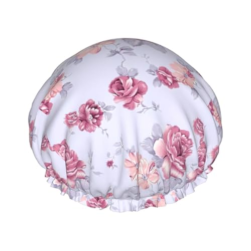 Red Roses Floral Women Luxury Shower Cap, Double ProtectionElastic, Reusable Adjustable Shower Bonnet von Peiyeety