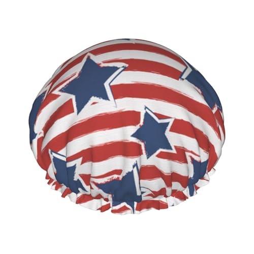 Red White Star Stripe Flag Women Luxury Shower Cap, Double ProtectionElastic, Reusable Adjustable Shower Bonnet von Peiyeety