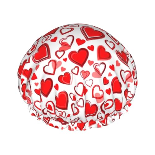 Romantic Red Heart Women Luxury Shower Cap, Double ProtectionElastic, Reusable Adjustable Shower Bonnet von Peiyeety