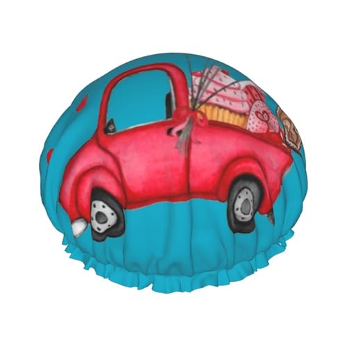 Romantic Truck Heart Balloon Print Shower CapSoft,Reusable, Double WaterproofBath Hat Women,Breathable, von Peiyeety