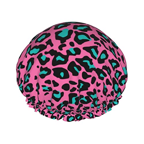 Rose Red Leopard Pattern Shower Cap For Women Men Reusable Waterproof Bathing Shower Hat For Girls von Peiyeety