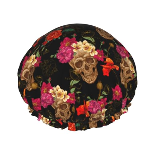 Skull Rose Flower Shower Cap For Women Men Reusable Waterproof Bathing Shower Hat For Girls von Peiyeety