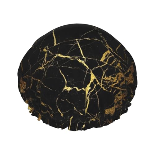 Stylish Gold Marbling Texture Women Luxury Shower Cap, Double ProtectionElastic, Reusable Adjustable Shower Bonnet von Peiyeety