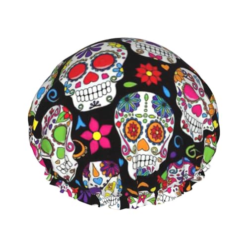 Sugar Skulls Print Shower CapSoft,Reusable, Double WaterproofBath Hat Women,Breathable, von Peiyeety