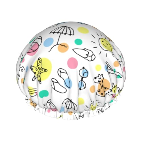 Summer Sun Beach Pattern Shower Cap For Women Men Reusable Waterproof Bathing Shower Hat For Girls von Peiyeety