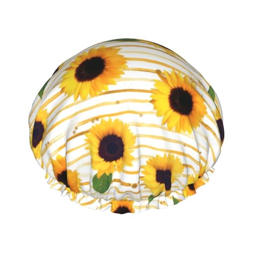 Sunflower Pattern Women Luxury Shower Cap, Double ProtectionElastic, Reusable Adjustable Shower Bonnet von Peiyeety