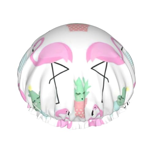 Tropical Flamingo Cute Cactus Print Soft Shower Cap for Women, Reusable Environmental Protection Hair Bath Caps von Peiyeety