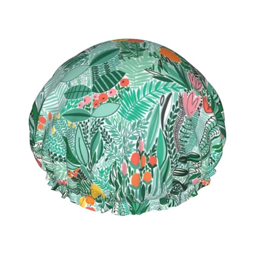 Tropical Flora Women Luxury Shower Cap, Double ProtectionElastic, Reusable Adjustable Shower Bonnet von Peiyeety