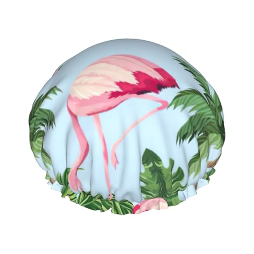 Tropical flamingos Print Soft Shower Cap for Women, Reusable Environmental Protection Hair Bath Caps von Peiyeety