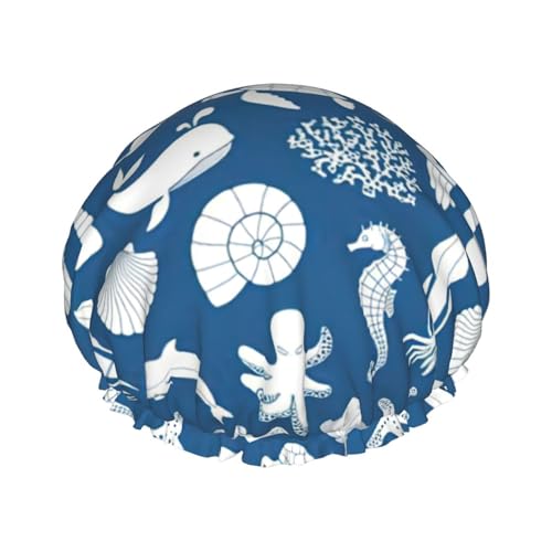 Underwater Marine Life Print Soft Shower Cap for Women, Reusable Environmental Protection Hair Bath Caps von Peiyeety