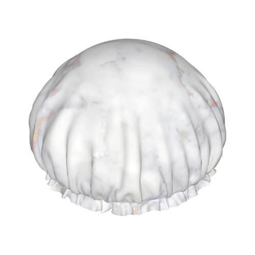 White Marble Rose Gold Print Soft Shower Cap for Women, Reusable Environmental Protection Hair Bath Caps von Peiyeety