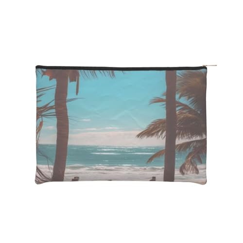 Wiederverwendbare Kosmetiktasche aus Papier, Wasserabweisende Kosmetiktasche, Make-up-Beutel für Damen, Reise-Organizer/Beach Palm Trees von Peiyeety