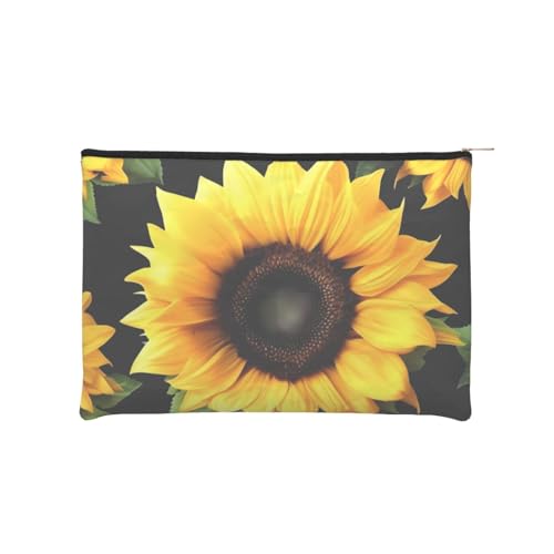 Wiederverwendbare Kosmetiktasche aus Papier, Wasserabweisende Kosmetiktasche, Make-up-Beutel für Damen, Reise-Organizer-Tasche/Sonnenblume, blühende Blumen, Pflanzen, Schwarz und Gelb von Peiyeety