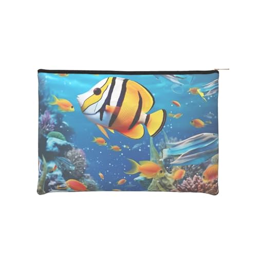 Wiederverwendbare Kosmetiktasche aus Papier, Wasserabweisende Kosmetiktasche, Make-up-Beutel für Damen, Reise-Organizer-Tasche/The Underwater World Tropical Fish von Peiyeety